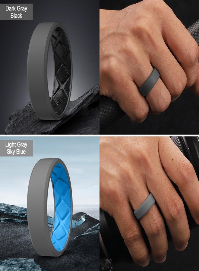 Egnaro Men's Silicone Rings, 7.5mm Wide 2.5mm Thick Rubber Bands For Him, Ergonomic Beveled Edge Two Tone Waterproof Workout Accessories - Image 4